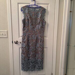 Dress the Population Claudette Lace Sheath Dress - Mineral Blue - L